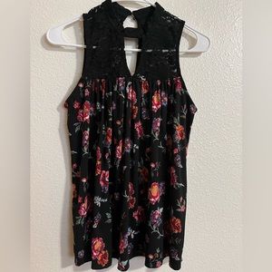 Roper Black Floral Sleeveless Top